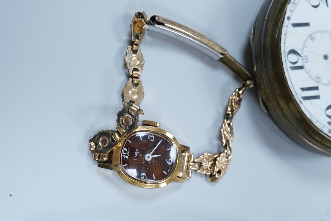 A brass cased S. Smith & Son open faced pocket watch with Roman dial, one other pocket, a quantity of assorted lady's wrist watches including Avia, Ingersoll and Timex, together with a gentleman's steel Zeitner Aqua Spor